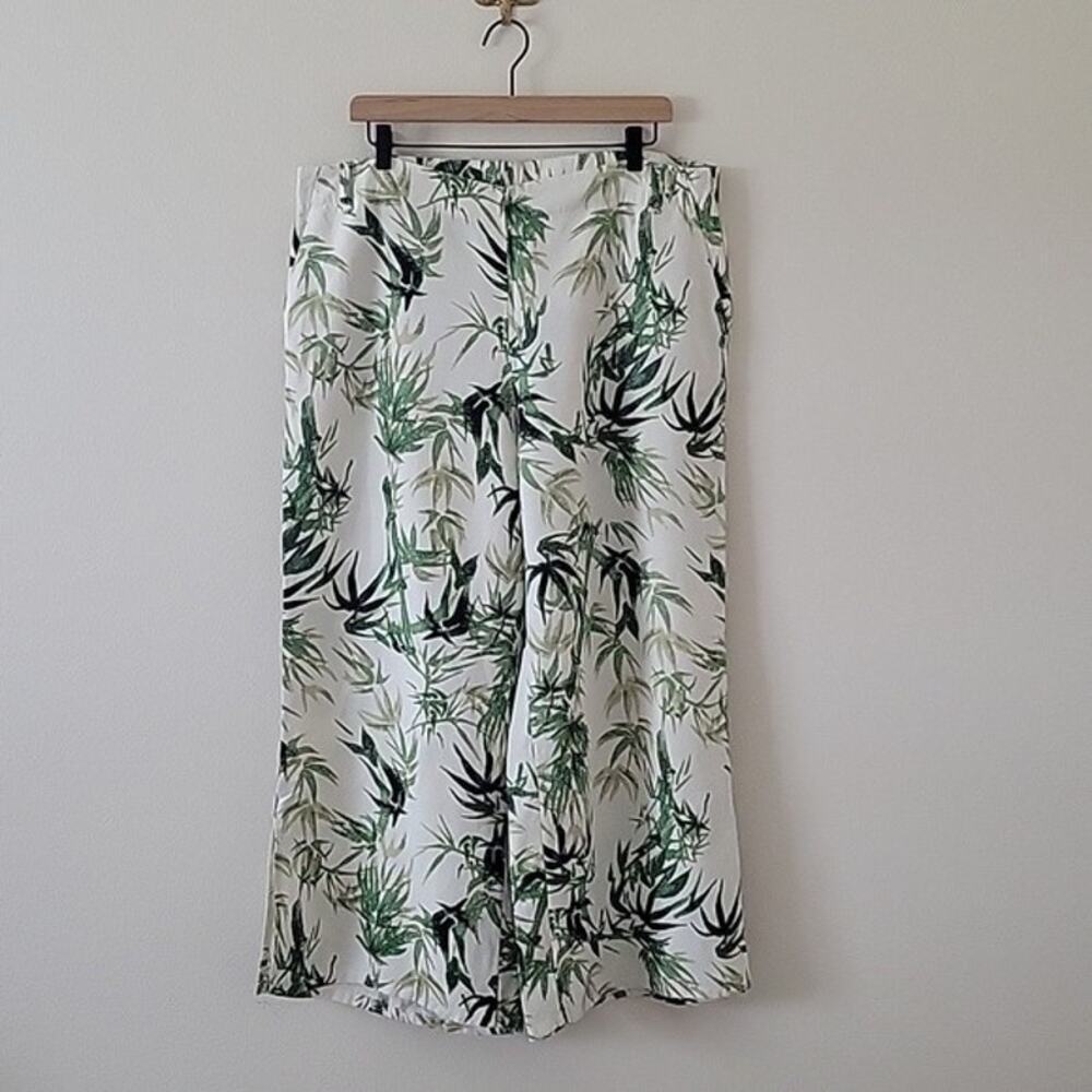 J. Jill Linen Blend Tropical Palm Print Wide Leg Culotte‎ Pants Size Large L